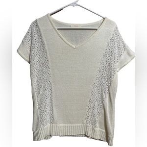 Tulle white knit and lace sweater top Large